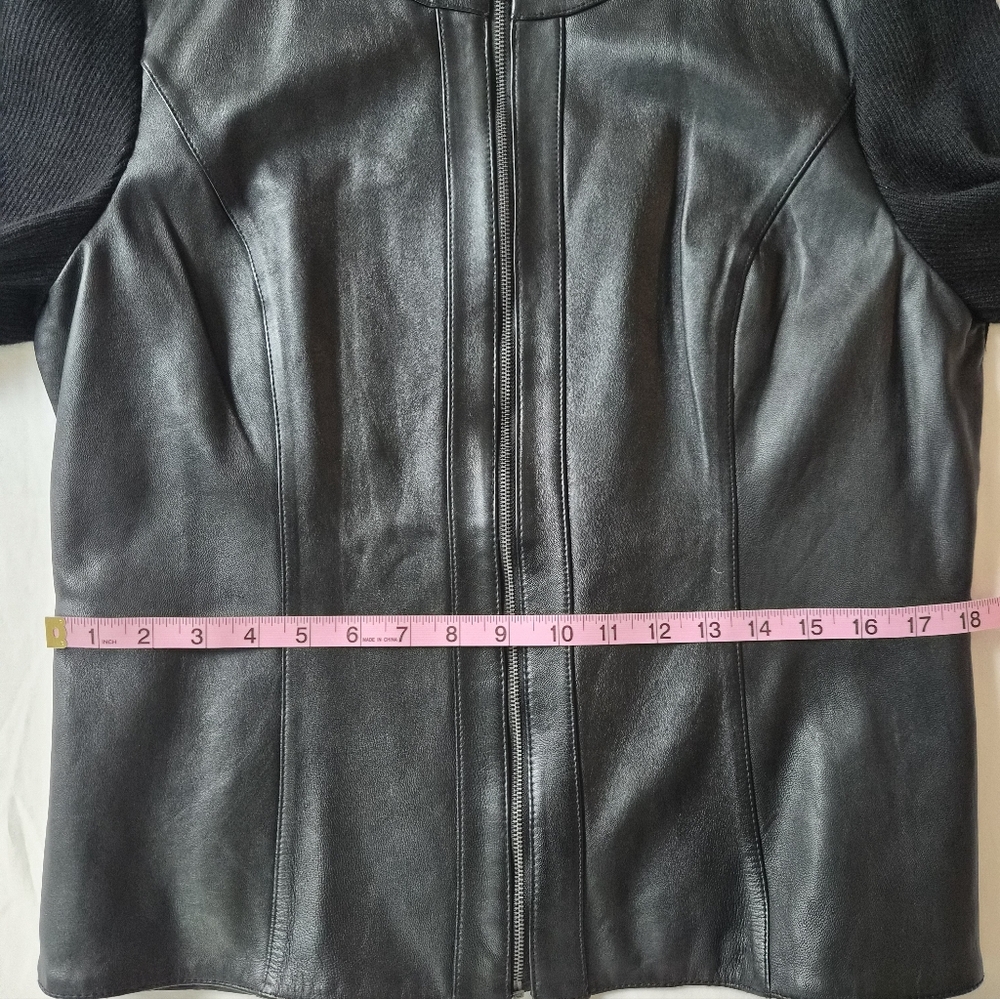 ​Jaclyn Smith Genuine Black Leather & Knit Mixed Media Zip Jacket - XL - Picture 5 of 8